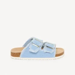 Claquette bleues à double boucles et franges pour fille