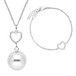 Coffret bola de grossesse + bracelet Cœur de cristal plaqué argent