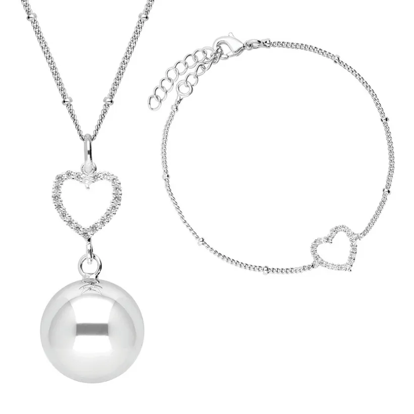 Coffret bola de grossesse + bracelet Cœur de cristal plaqué argent