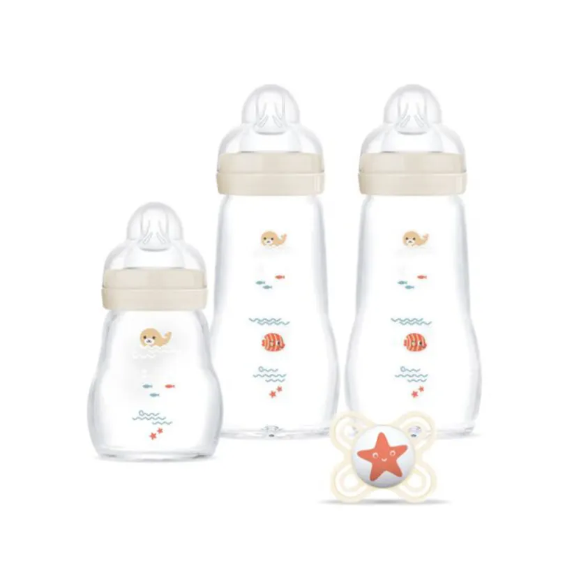 Coffret de 3 biberons en verre + 1 sucette anatomique