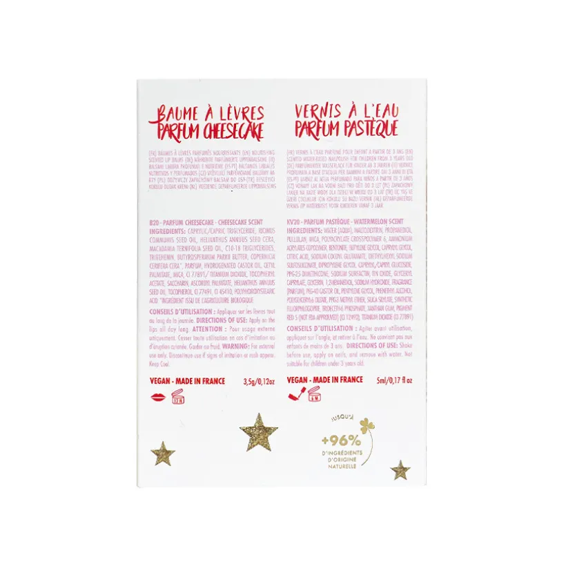 Coffret duo Noël baume à lèvres parfum cheesecake + vernis rose pastèque