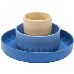 Coffret repas 3 pièces en silicone Origami - Bleu