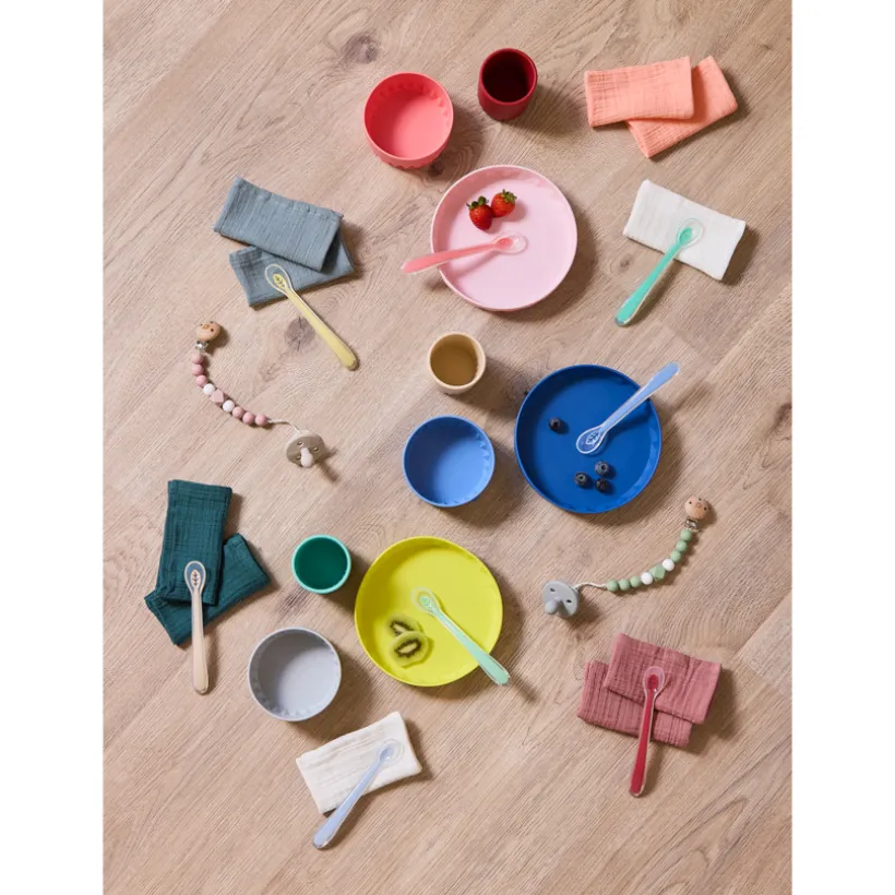 Coffret repas 3 pièces en silicone Origami - Bleu