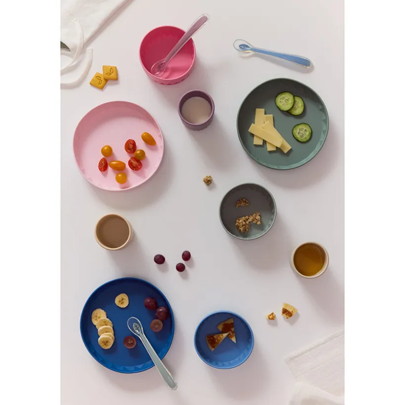 Coffret repas 3 pièces en silicone Origami - Bleu
