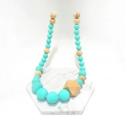 Collier dentaire en silicone et bois turquoise