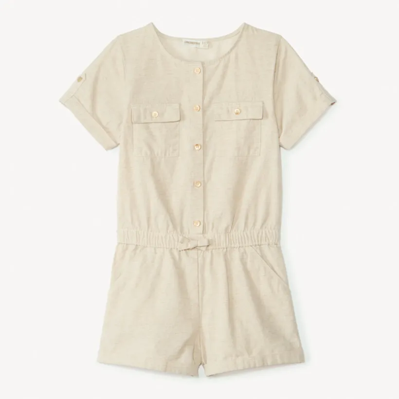Combinaison courte en toile unie pour fille