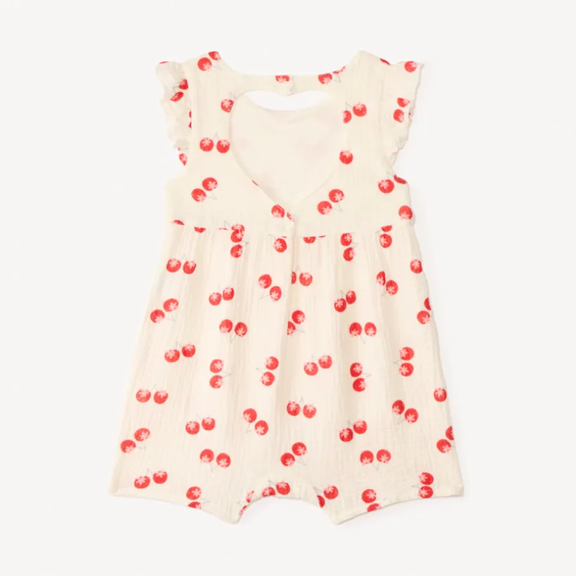 Combinaison courte imprimée cerises + bandeau nœud pour bébé fille