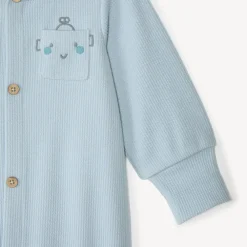 Combinaison longue bébé garçon en maille côtelée broderie robot