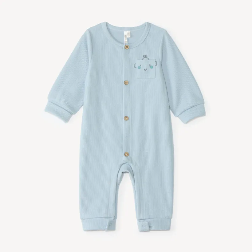 Combinaison longue bébé garçon en maille côtelée broderie robot