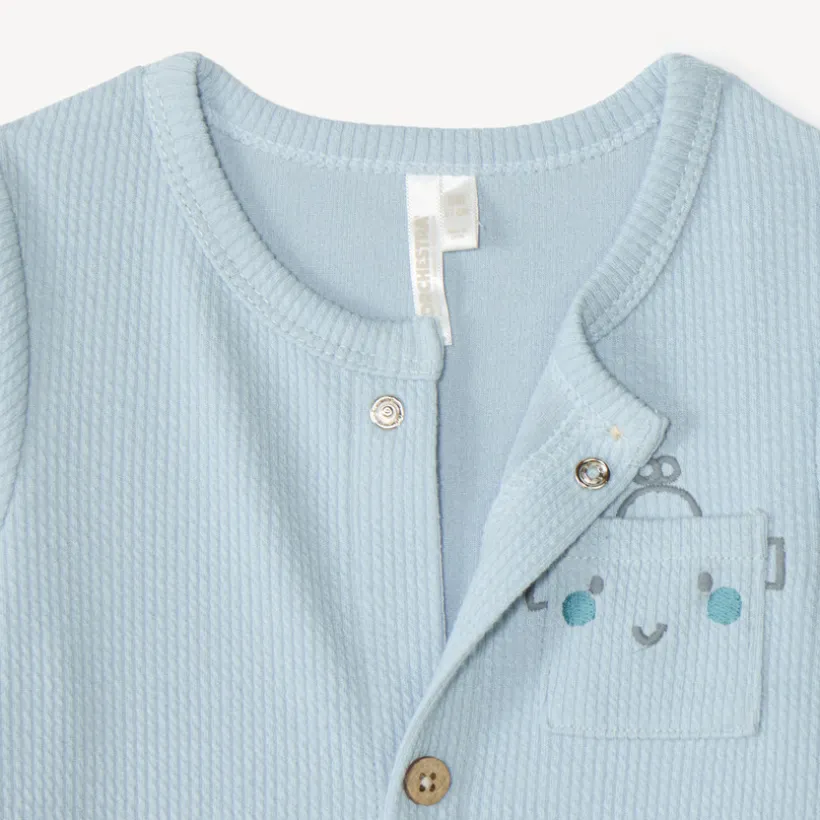 Combinaison longue bébé garçon en maille côtelée broderie robot