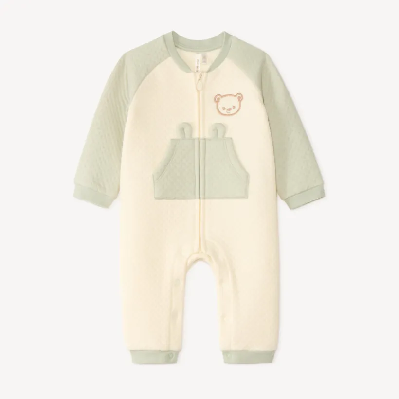 Combinaison longue bi color motifs ourson pour bébé garçon