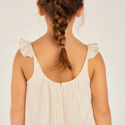 Combinaison longue à bretelles en toile à rayures pour fille