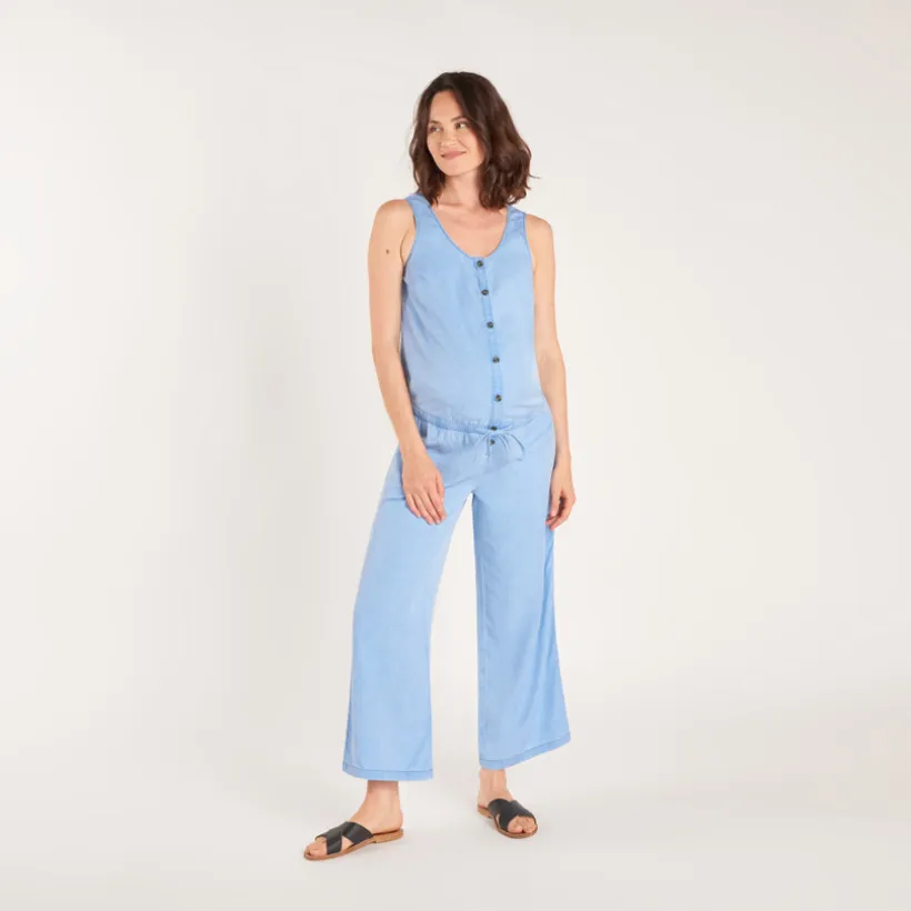 Combinaison longue en sergé effet jean pour femme enceinte et allaitante