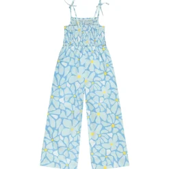 Combinaison longue imprimé fleurs à smocks pour fille