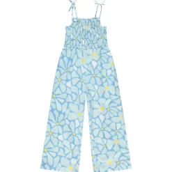 Combinaison longue imprimé fleurs à smocks pour fille