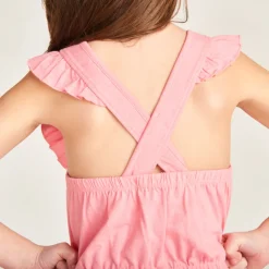 Combinaison unie en slub à bretelles volantées pour fille