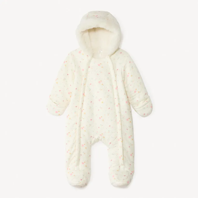Combi-pilote imprimé fleuri pour bébé fille avec finitions différentes selon l'âge