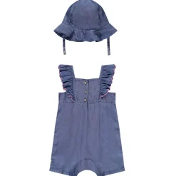 Combishort + charlotte en toile brodée de fleurs pour bébé fille