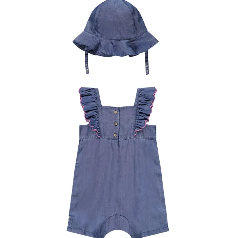 Combishort + charlotte en toile brodée de fleurs pour bébé fille