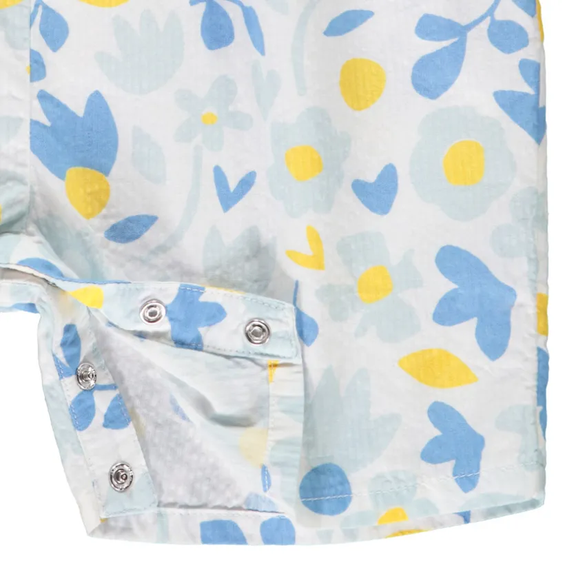 Combishort imprimé floral à smocks pour bébé fille