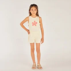Combishort maille crêpée motifs fleurs pour fille