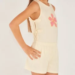 Combishort maille crêpée motifs fleurs pour fille