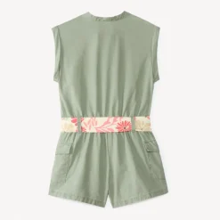 Combishort sans manches avec ceinture imprimée fleurie pour fille