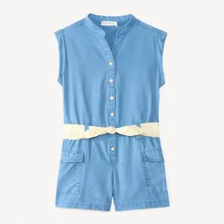 Combishort sans manches avec ceinture imprimée fleurie pour fille