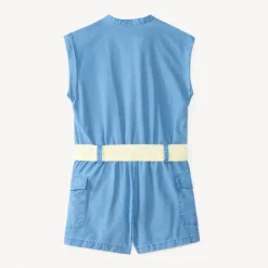 Combishort sans manches avec ceinture imprimée fleurie pour fille