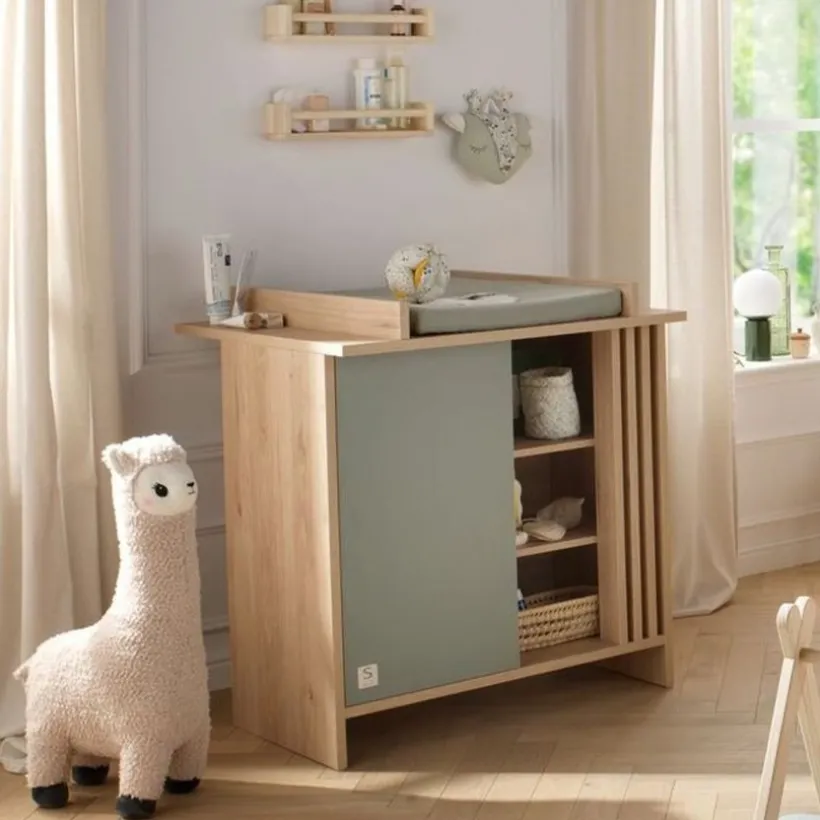 Commode avec 1 porte et 3 niches Tokyo aspect chêne suave/sauge
