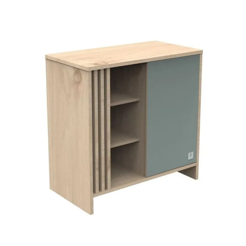 Commode avec 1 porte et 3 niches Tokyo aspect chêne suave/sauge