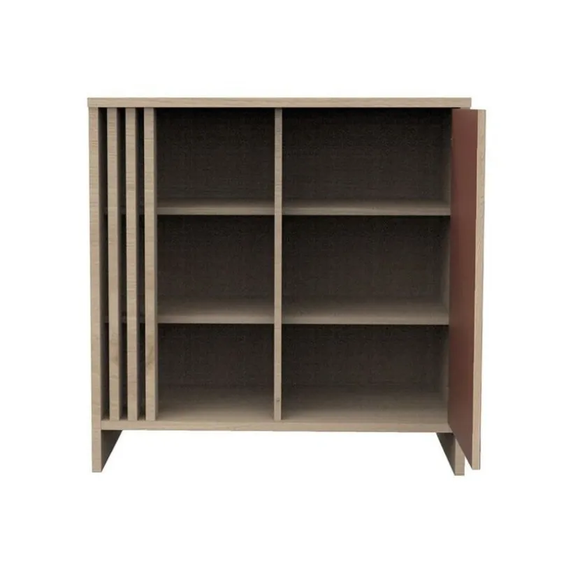 Commode avec 1 porte et 3 niches Tokyo aspect chêne suave/terracotta