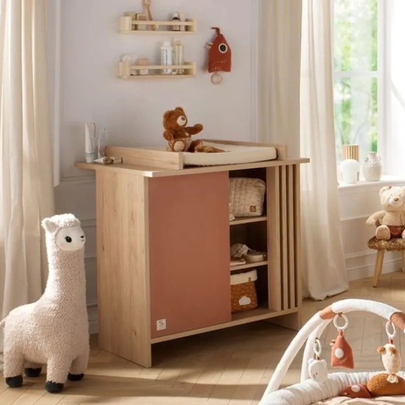 Commode avec 1 porte et 3 niches Tokyo aspect chêne suave/terracotta