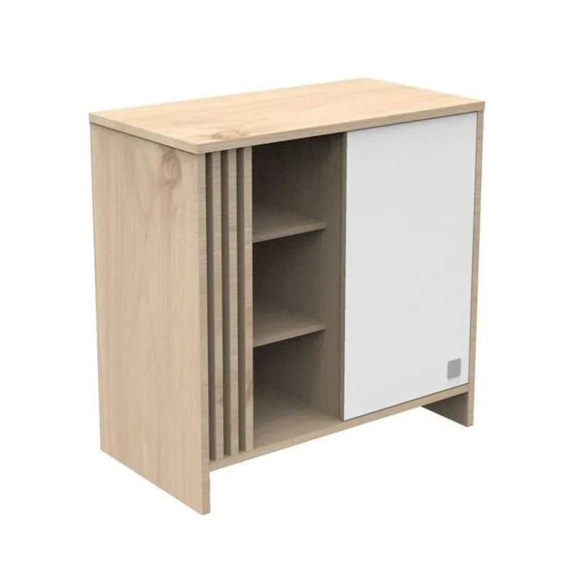 Commode avec 1 porte et 3 niches Tokyo aspect chêne suave/blanc