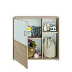 Commode 1 porte et 2 niches Emma chêne blond/blanc