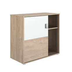Commode 1 porte et 2 niches Emma chêne blond/blanc