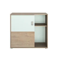 Commode 1 porte et 2 niches Emma chêne blond/blanc