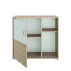 Commode 1 porte et 2 niches Emma chêne blond/blanc