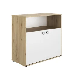 Commode 2 portes Arthur - Blanc/Chêne