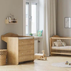 Commode 4 tiroirs avec plan à langer Megève aspect chêne