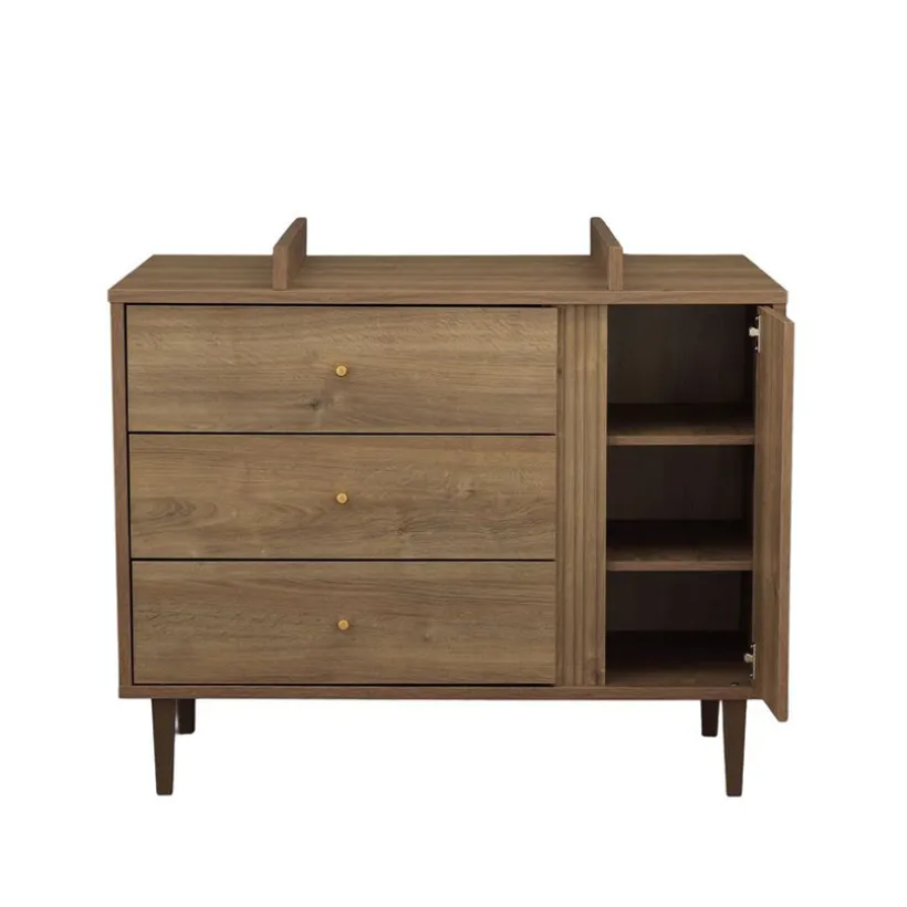 Commode à 3 tiroirs et 1 porte Mokka aspect chêne mokka
