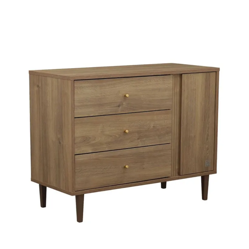 Commode à 3 tiroirs et 1 porte Mokka aspect chêne mokka