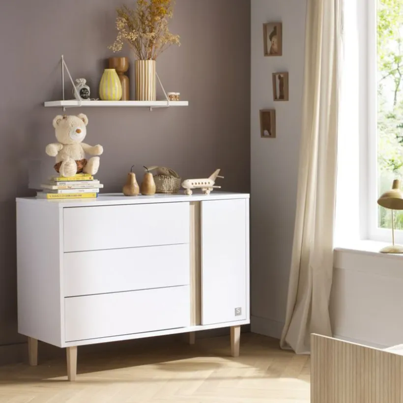 Commode à 3 tiroirs et 1 porte Paloma blanc