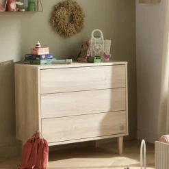 Commode 3 tiroirs Paloma aspect chêne sépia