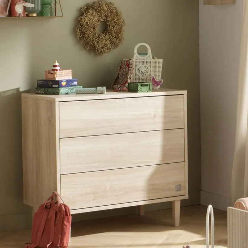 Commode 3 tiroirs Paloma aspect chêne sépia
