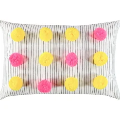 Coussin décoratif à pompoms colorés fluo