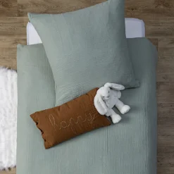 Coussin rectangulaire en gaze de coton Happy marron