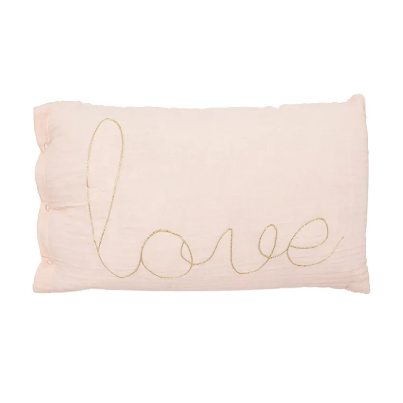 Coussin rectangulaire en gaze de coton Love rose