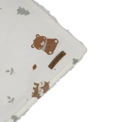 Couverture bi-matière 80 x 110 cm imprimé animaux Roi des Forêts écru