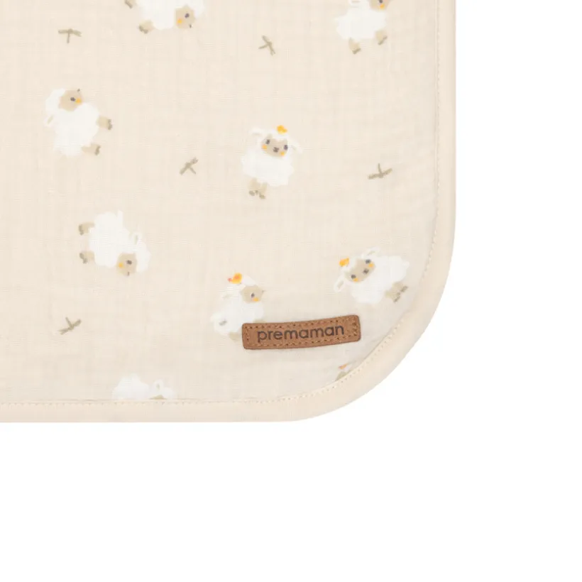 Couverture bi-matière 80 x 80 cm imprimé moutons La Vie à la Ferme beige
